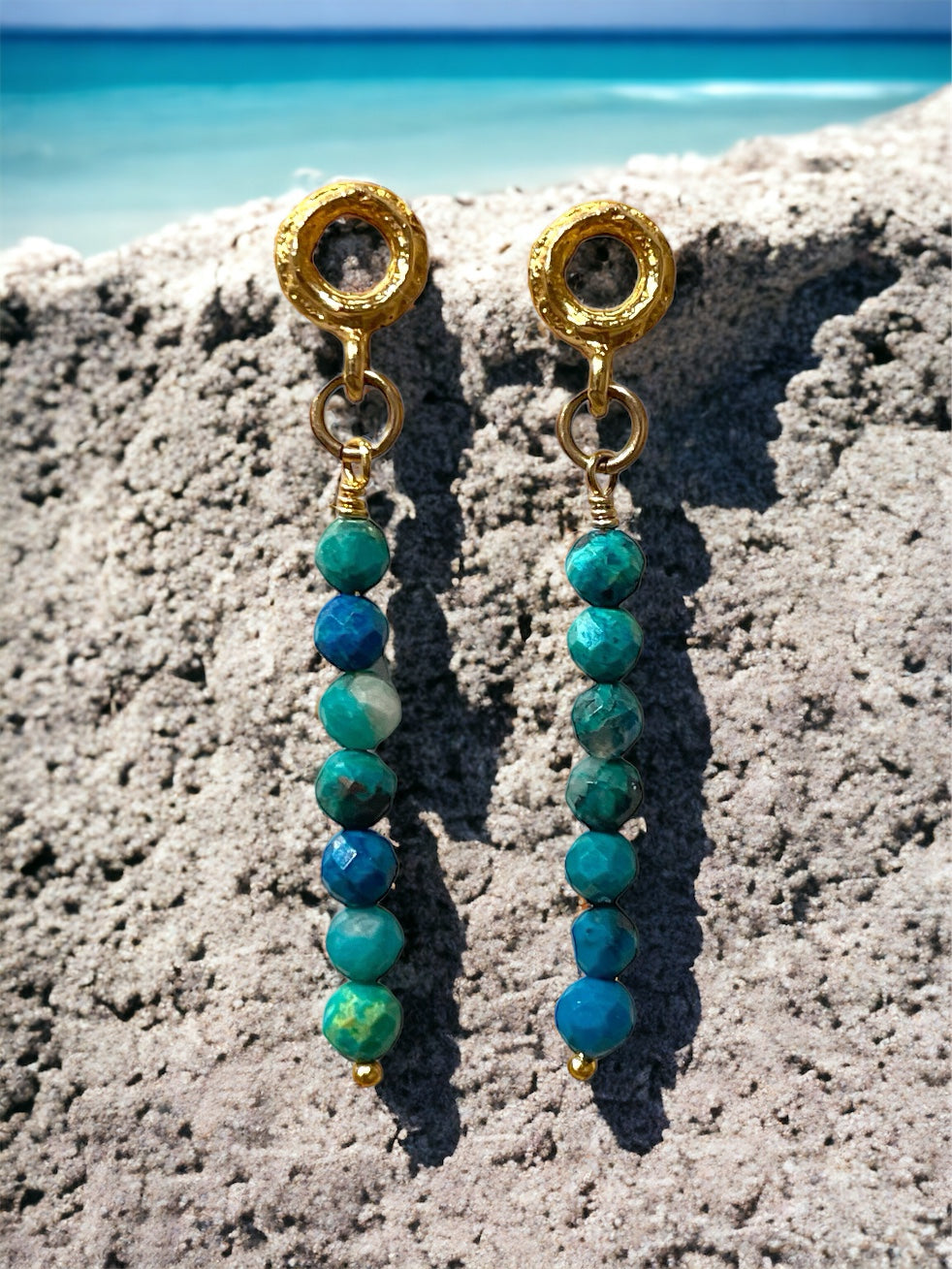 Cairn Earring with Chrysocolla Azurite