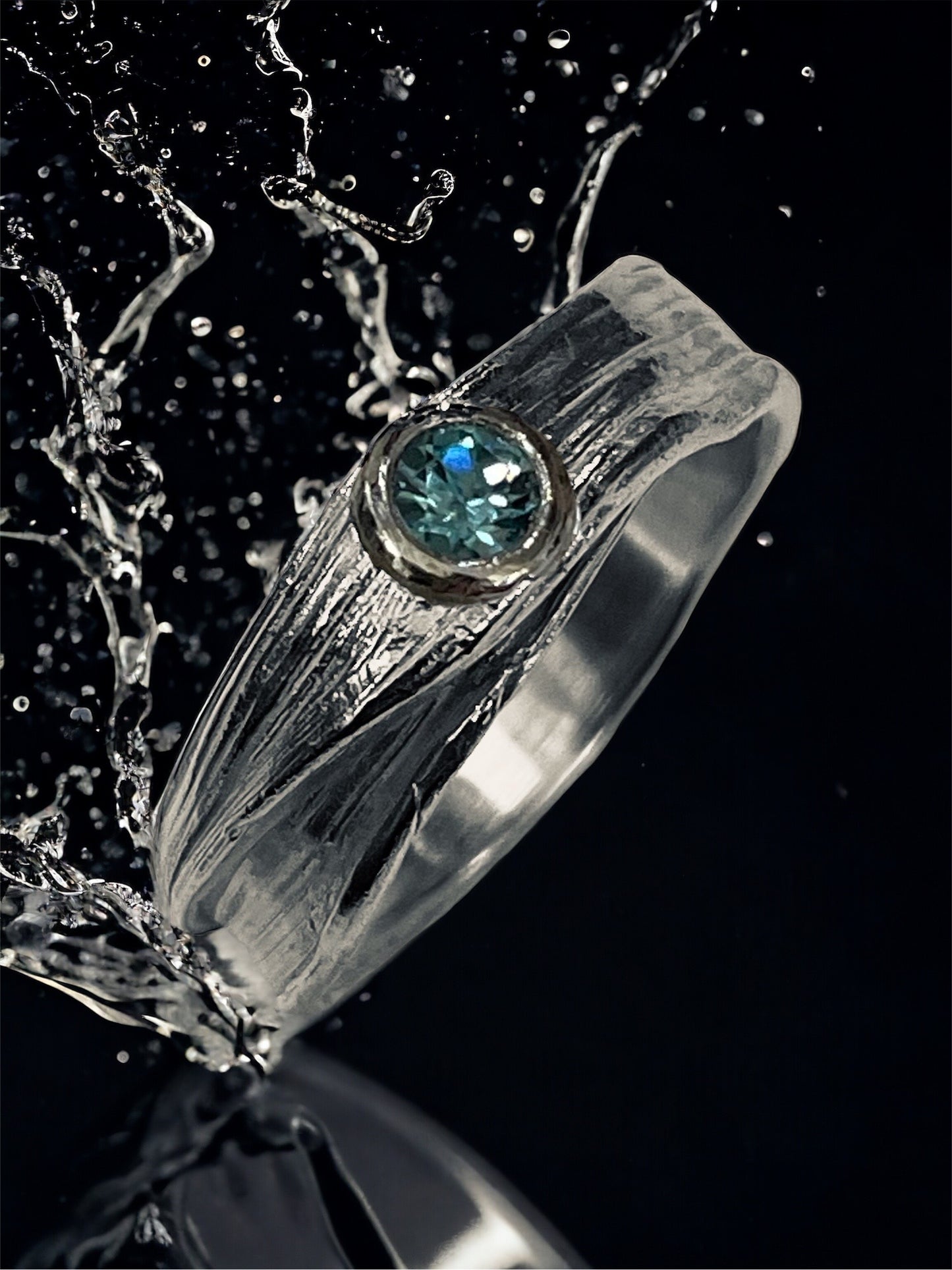 Blue Zircon and Sterling Mitsuro Ring