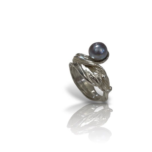 Grey Pearl and Sterling Ring