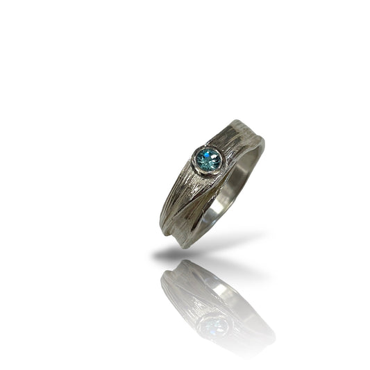 Blue Zircon and Sterling Mitsuro Ring