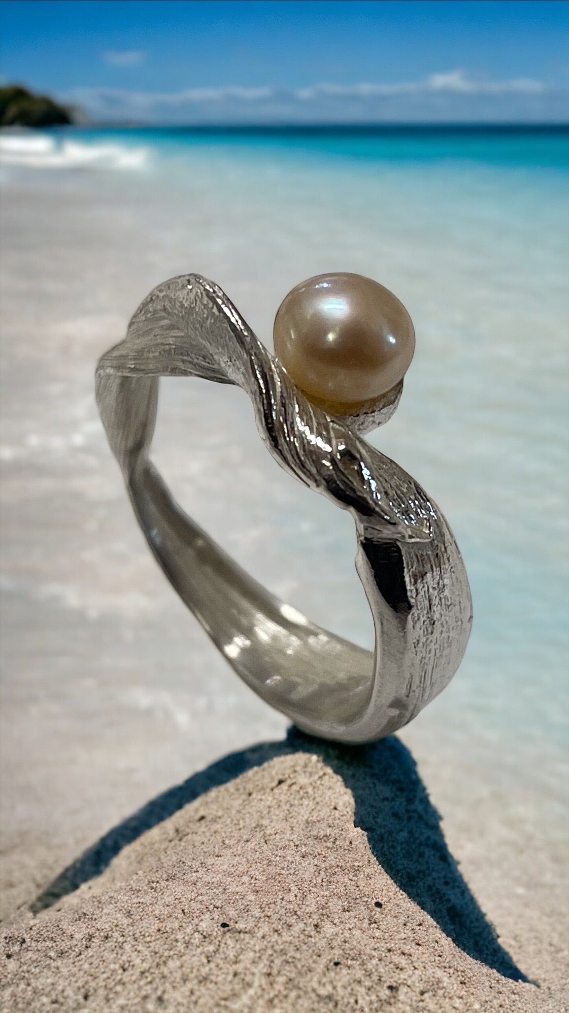 Pearl and Sterling Wave Ring